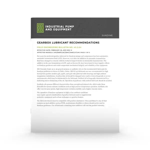 Sundyne Gear Box Lubricant brochure